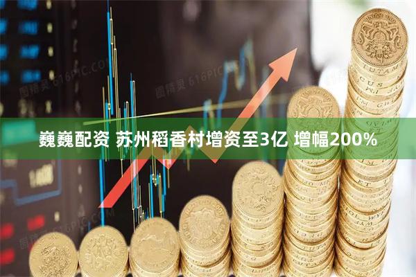 巍巍配资 苏州稻香村增资至3亿 增幅200%