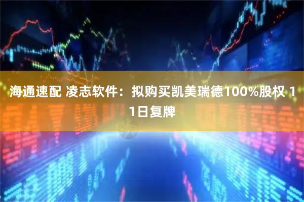 海通速配 凌志软件：拟购买凯美瑞德100%股权 11日复牌